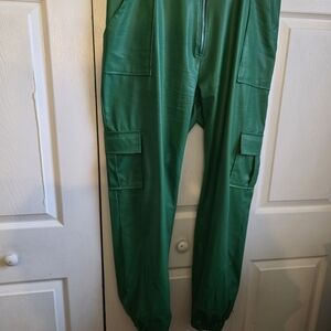 Green Faux Leather Joggers